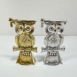 2 Vintage Torino Owl Pierced Earring Holder Wise Owl Graduate 60's 70's Decor